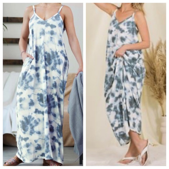 COPY - 45 Boho Tie Dye Adjustable Strap Maxi Dress With Side Pockets - Picture 5 of 5